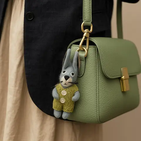 Cute Rabbit Wool Felt Animal Pendant Little Pig Bear Rabbit Keyring Handmade Nepal Cartoon Keychain Unisex