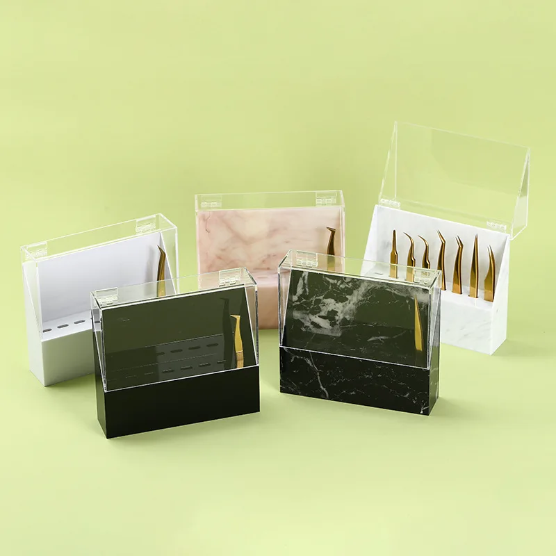 8 Holes Tweezers Holder, Acrylic Rack Storage Eyelash Extension Tools with Dust Cover Tweezer Display Stand Holder Eyelash