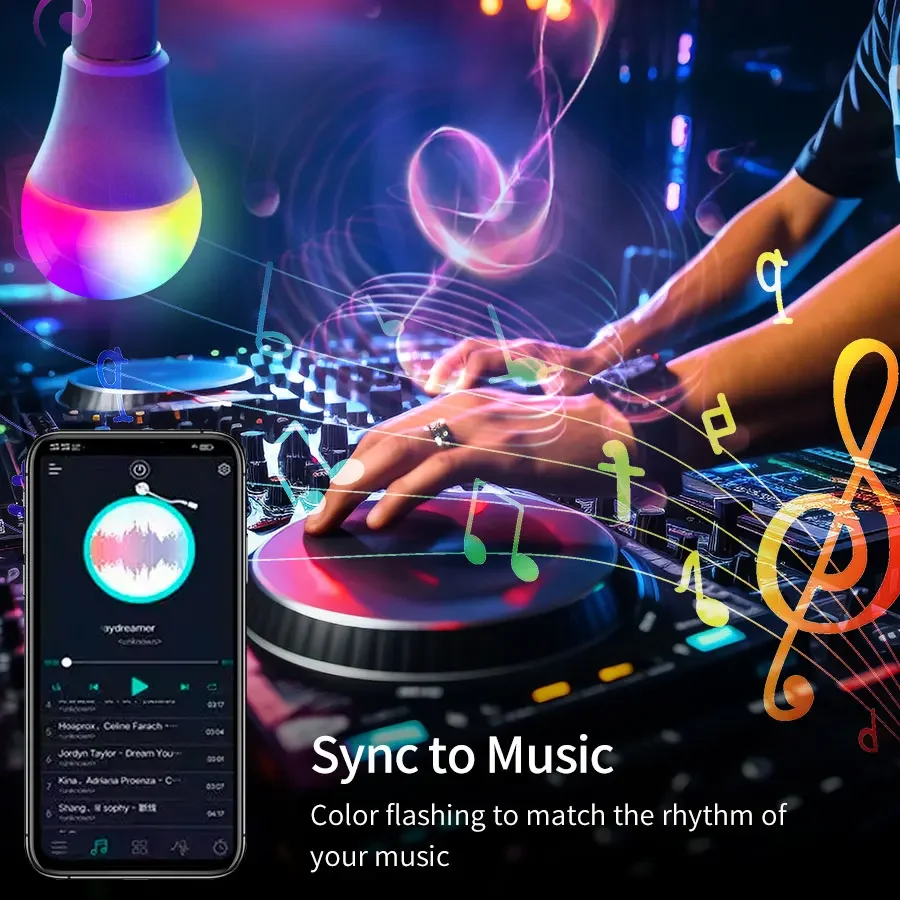 Tuya Smart Bluetooth Bulb E27 220V 9W 15W 18W Color Changing Smart Home RGB Lamp Smart Life APP Control Dimmable Timer Function