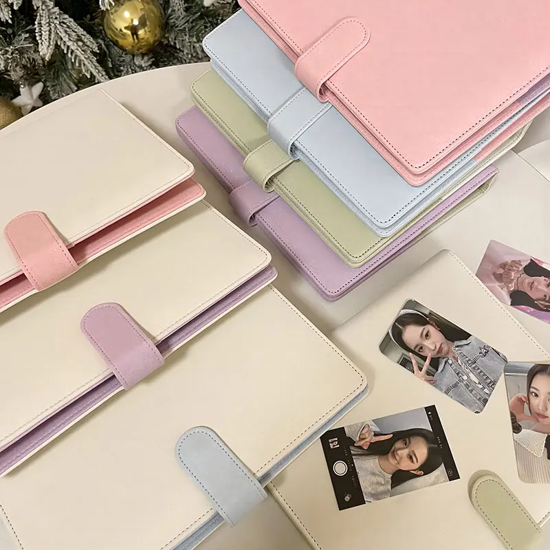 Candy Color A5 Pu Leather Binder Photocards Cover Cute Kpop Loose-leaf Collect Book Photo Cards Album Storage Book Stationery