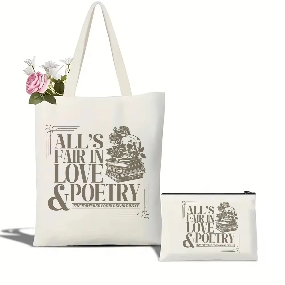 All's Fair In Love And Poetry Tortured Poets Department Tote Bag Cosmetic Bag Set Fashion Canva Capacity Travel Shopping Bag