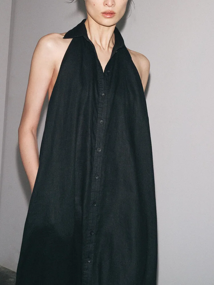 Vestido Largo sin Mangas con Espalda Descubierta y Cuello ter, Nuevo Estilo Veraniego, Hoado, con Cintura Ajustable, Cue...