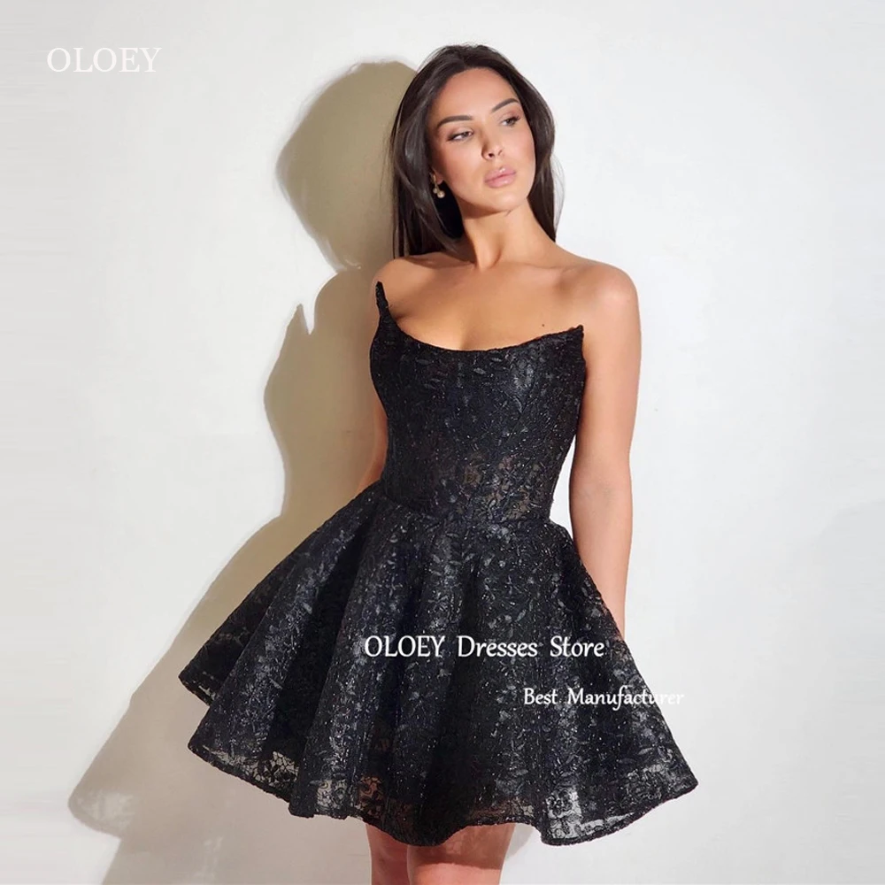 

OLOEY Sexy Strapless Full lace Mini Prom Party Dresses Glitter Short Cocktail Dress Robe de soiree Formal Event Dress