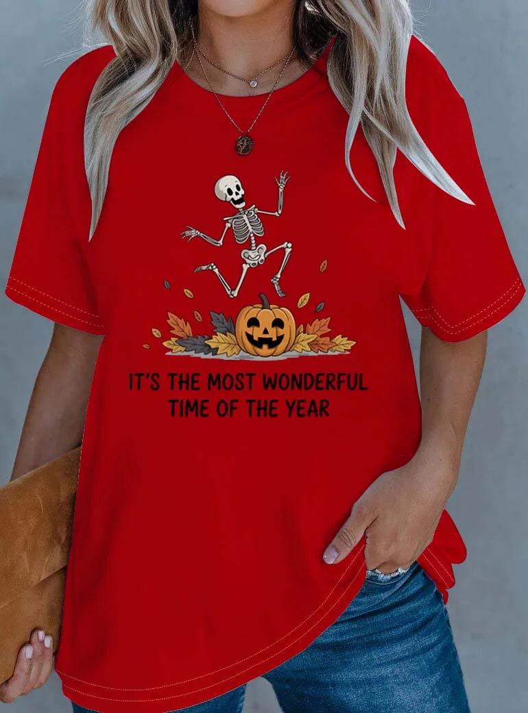 

Плюс размер Хэллоуин сезонный веселый скелет тыква и осенние листья вдохновленная модная одежда