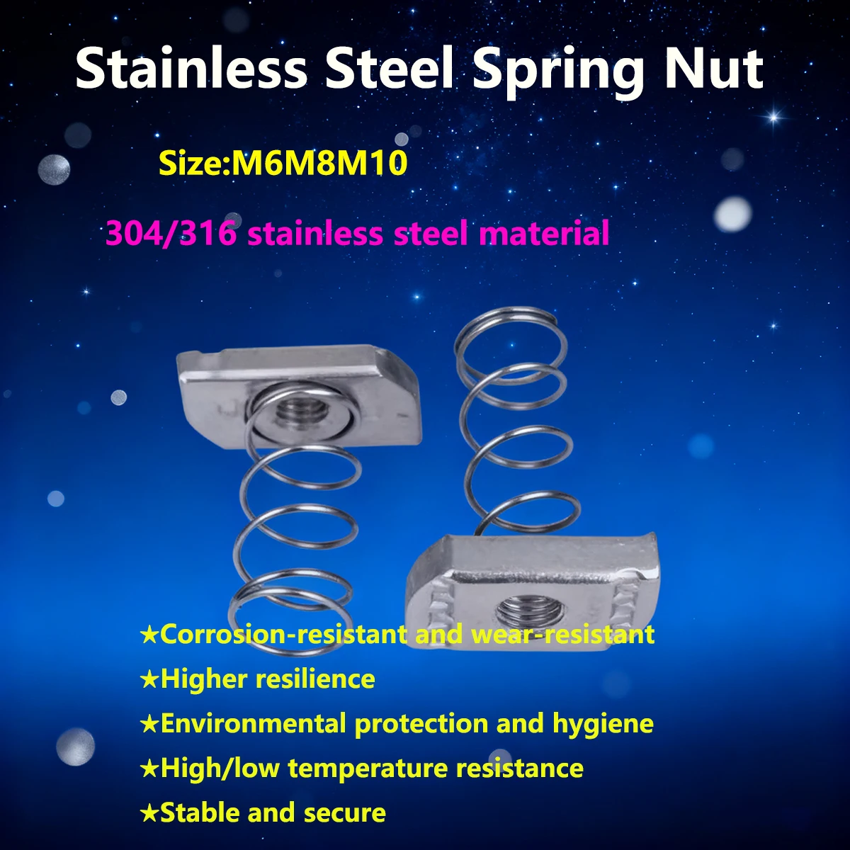 

10PCS 304/316 Stainless Steel Spring Nut C-Shaped Steel Accessory T-Shaped Rectangular Nut M6M8M10