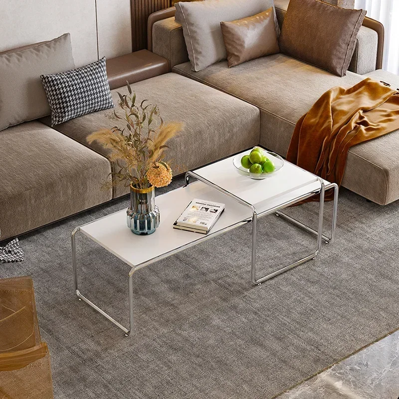 

Coffee Table Stainless Steel Combination Set Korean Modern Black And White Antique Side Table Fashionable Table New