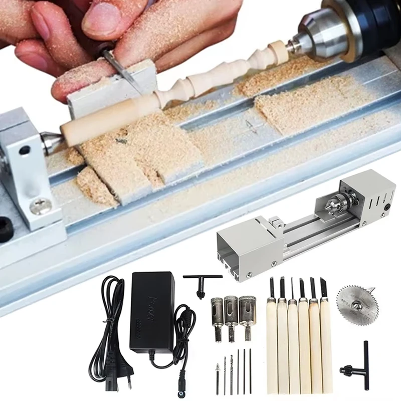 12-24V Mini Wood Lathe Machine Rotary Tool Miniature Buddha Pearl Lathe DIY Woodworking Buddha Pearl Grinding Polishing