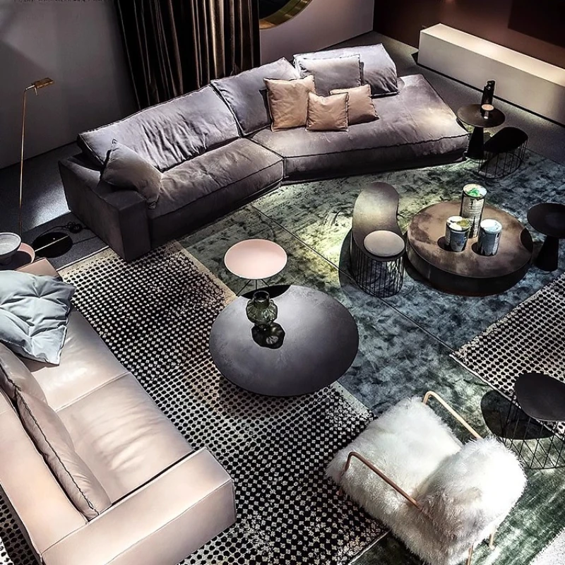 Italian technology fabric sofa Nordic light luxury living room fully equipped small apartment special-shaped corner down
