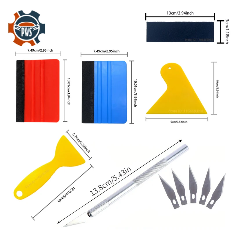 PWS Car Tools Wrap Film Sticker Wrapping Tool Vehicle Vinyl Wrap Window Tint Film Tool Kit Cutter Aid Tool Window Tinting