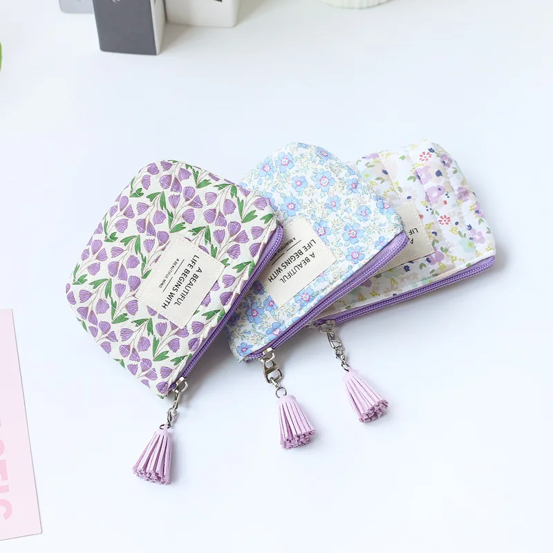 Fashion Winter Girl Heart Cute Floral Change Bag Small Portable Lipstick Card Bag Storage Zipper Coin bag