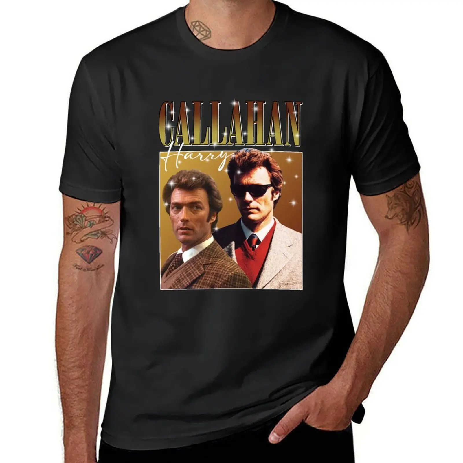 Harry Callahan 90's Vintage Collage from Dirty Harry. T-Shirt customizeds anime oversized t shirt men