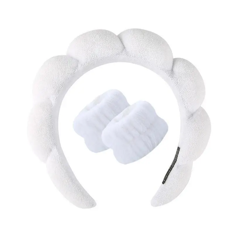Soft Fluffy Skincare Headband Set with 2 Wrist Bands Absorbent for Facial Cleansing Makeup Shower Daily Use