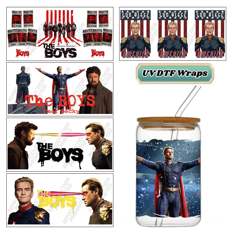 Waterproof Scratch Resistant UV DTF Cup Sticker Dark Hero Show Figures No Heat Transfer for 16oz Libbey Glass Can Decor