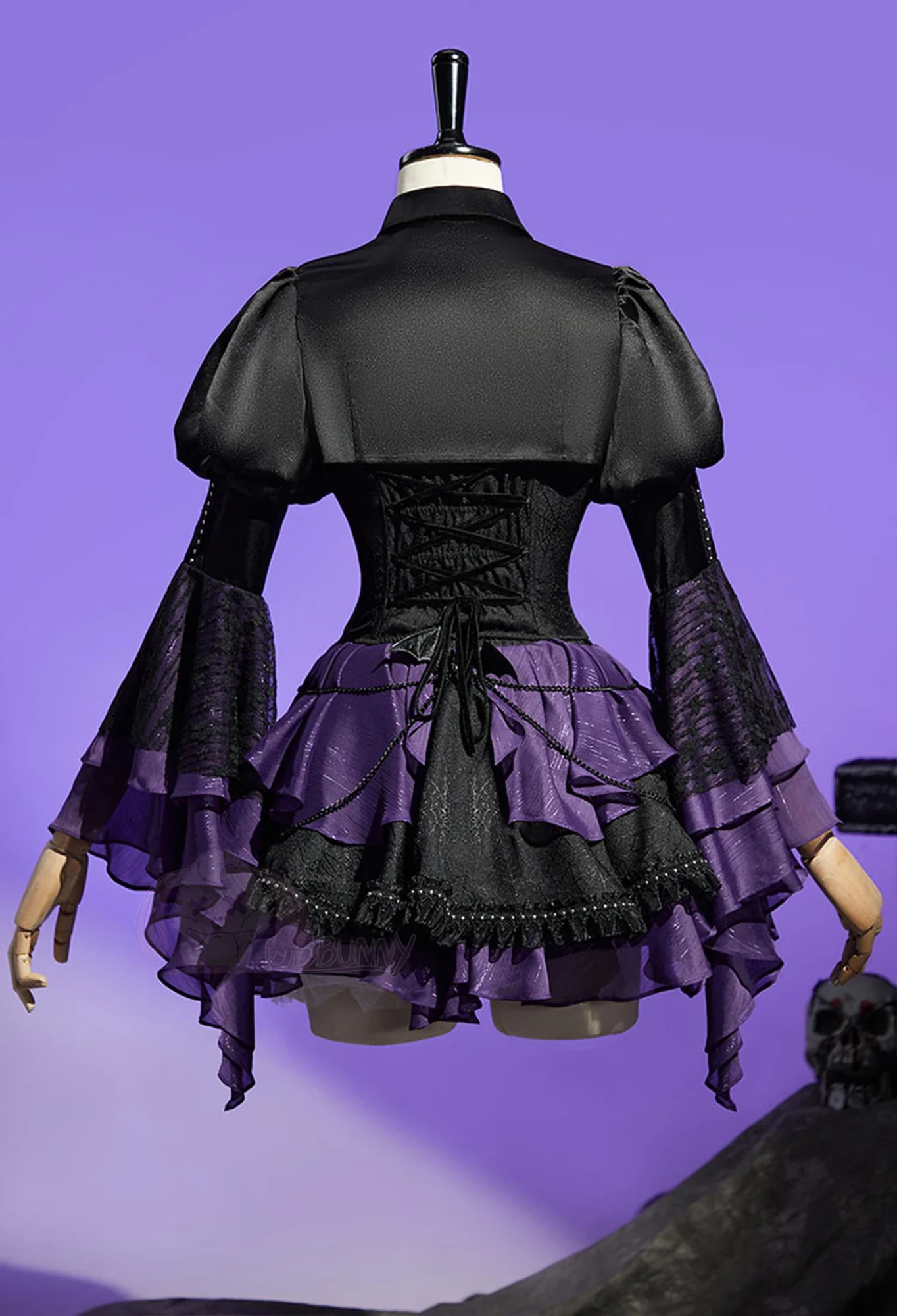 Women's Halloween Fantasy Uniform Lolita Cosplay Costume Set with Dress Socks And Brooch Sweet Elissabat Monster Theme for Party view 3