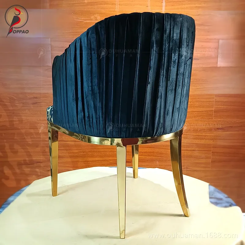XMH Light luxury stainless steel dining chair, living room home single leisure chair, custom multi-color pleated leopard print