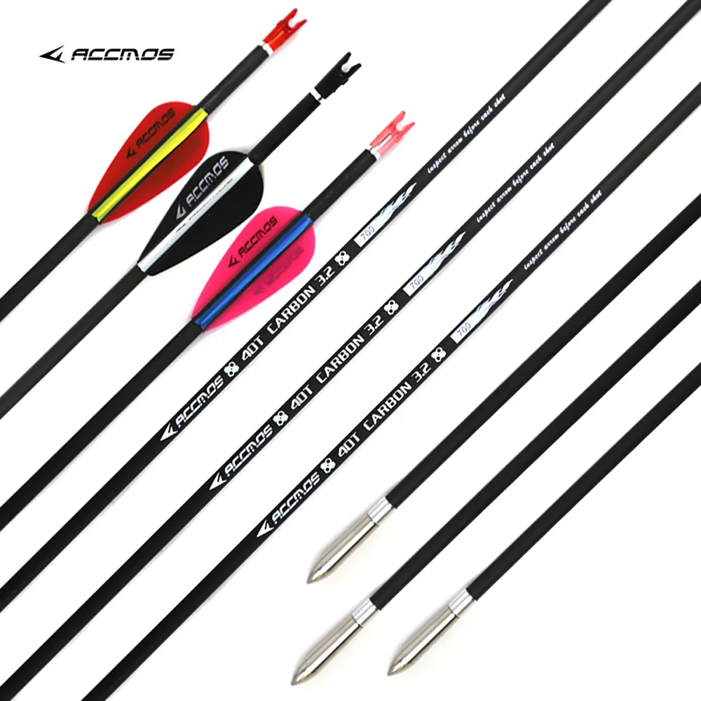 

12pcs Pure Carbon Arrow Spine350 400 500 600 700 800 900 1000 ID 3.2mm Arrow Shaft for Compound/Recurve Bow Archery Shooting