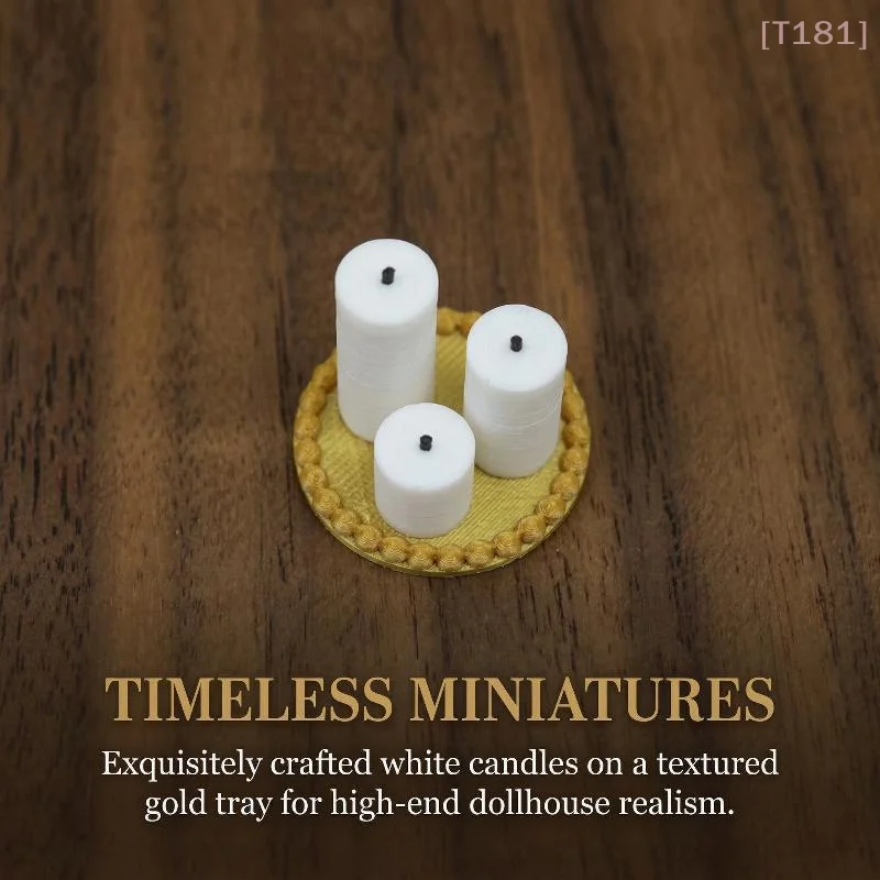 [E] 4Pcs Home Ornament 1:12 Dollhouse Mini White Candle Miniature Tray Set Playhouse Toys Christmas Scene Decoration