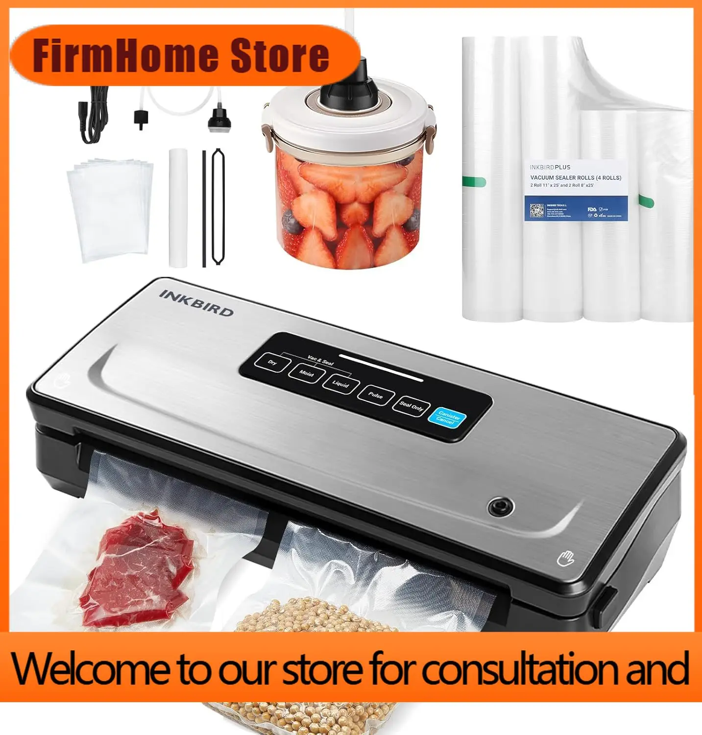 FirmHome StoreVacuum Sealer Machine With 5 Rolls (110ft) & 5 Bags, Compact 10-in-1 Food Sealer For Preservation & Sous Vide