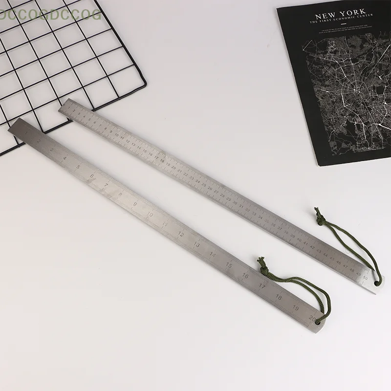Dual Scale Stainless Steel Ruler Durable Thickened Quenched Steel With Random Lanyard Style Ideal For Drawing & Measuring