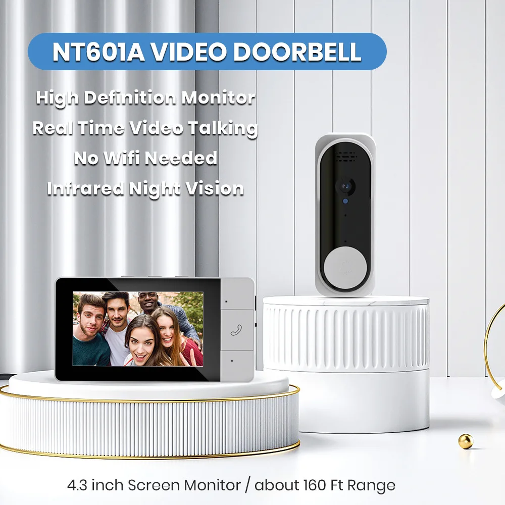 2.4G Wireless Doorbell with 4.3inch Screen Monitor 2-way Audio Intercom Night Vision Door Bell Camera Smart Home Assistant