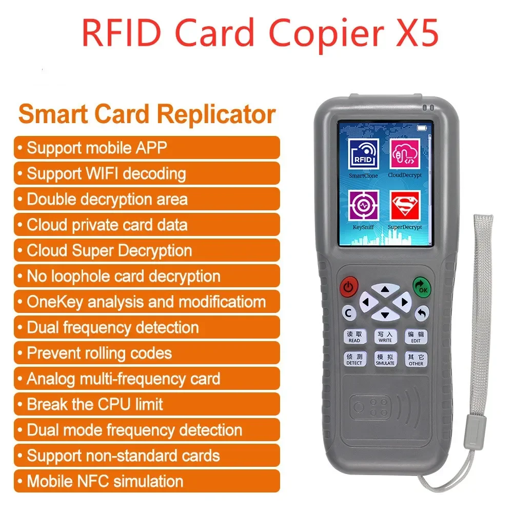 

RFID Copier Duplicator NFC Smart Card Reader Writer WiFi 125KHz 13.56MHz ID IC USB Programmer Mobile Phone Decode iCopy KEY X5