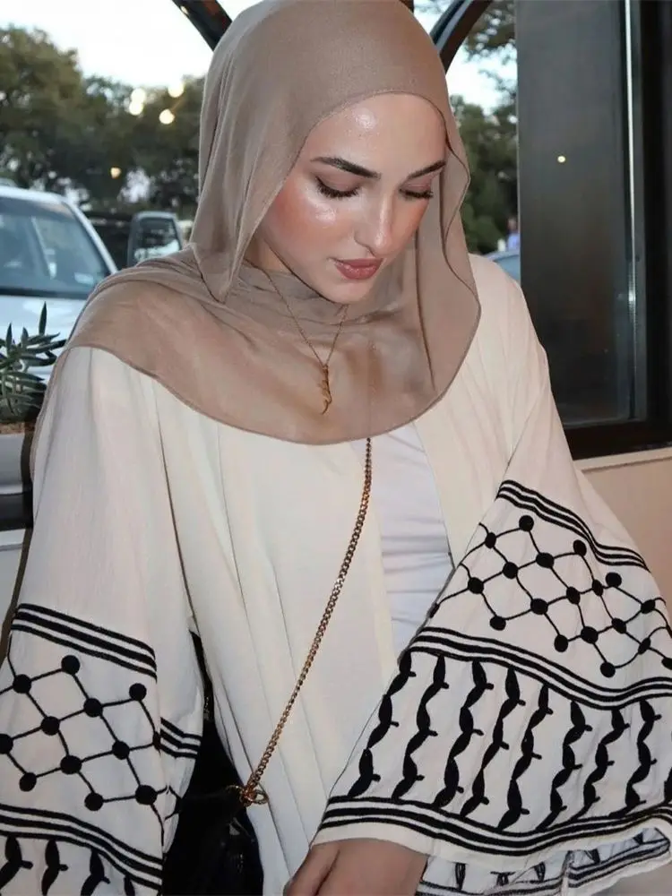 White Open Embroidery Kimono Abaya Dubai Luxury Islam Muslim Kaftan Modest Dress Kebaya Abayas For Women Caftan Marocain Femme