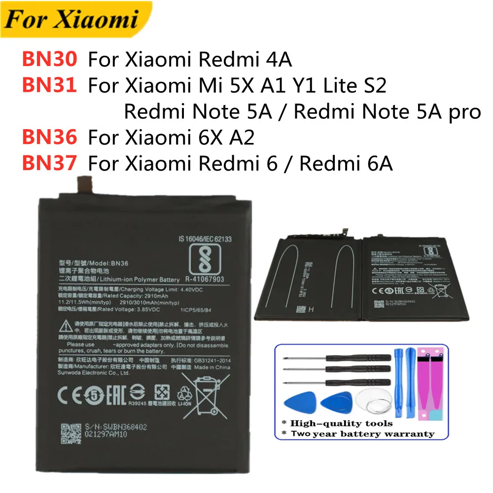 BN30 BN31 BN37BN36 Ersatzakku für Xiaomi Redmi Note 5A Pro / Redmi 4A 6 6A Mi 5X A1 Y1 Lite S2 6X A2 Handyakkus