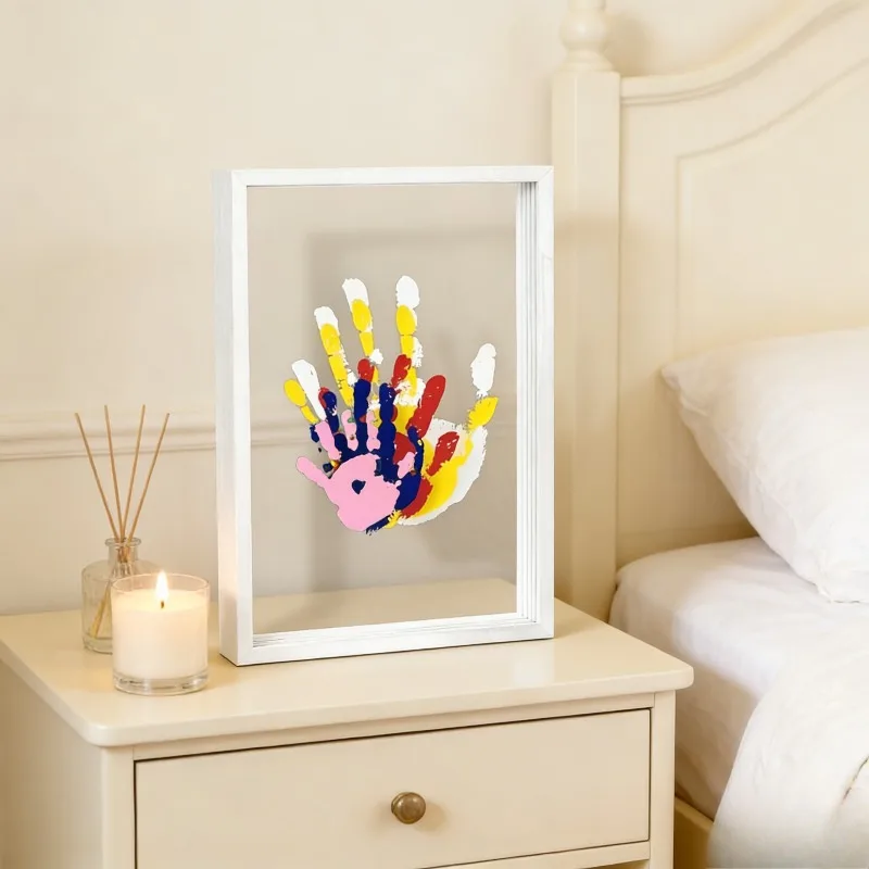 Creative DIY Handprint Picture Frame Couple Handprint Art with Washable Paint Valentine's Day Gift