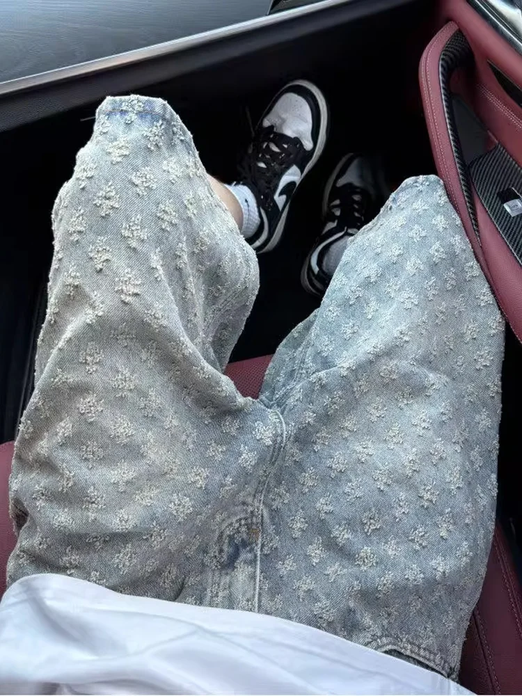 

Trendy American Retro Men's Denim orts Summer Design Sense Hole Punching Five-Point Middle Pants Straight Tube Loose Fit