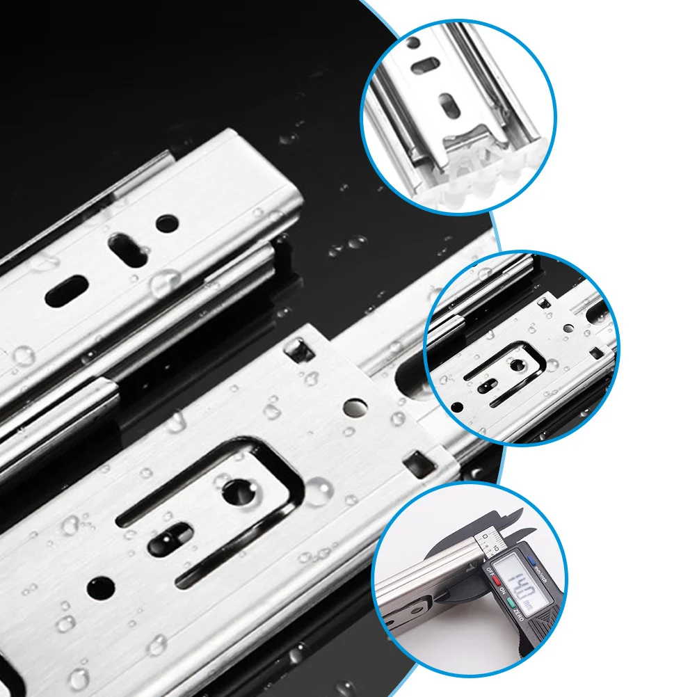 

2pcs Stainless Steel Slide Rail Full Extension Ball Bearing Drawer Track Kitchen Bathroom Cabinet Buffer Damping Furniture