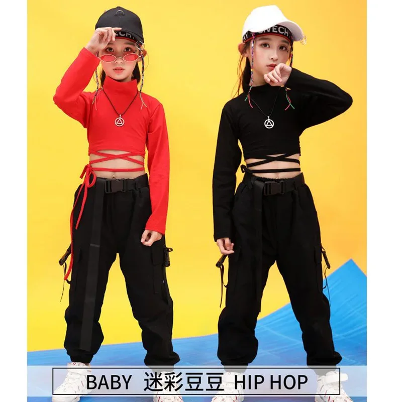 Kinder Hip Hop Kleidung Sweatshirt schwarzes Hemd Top Crop Freizeit hose für Mädchen Jazz Tanz kostüm Ballsaal Tanz kleidung tragen