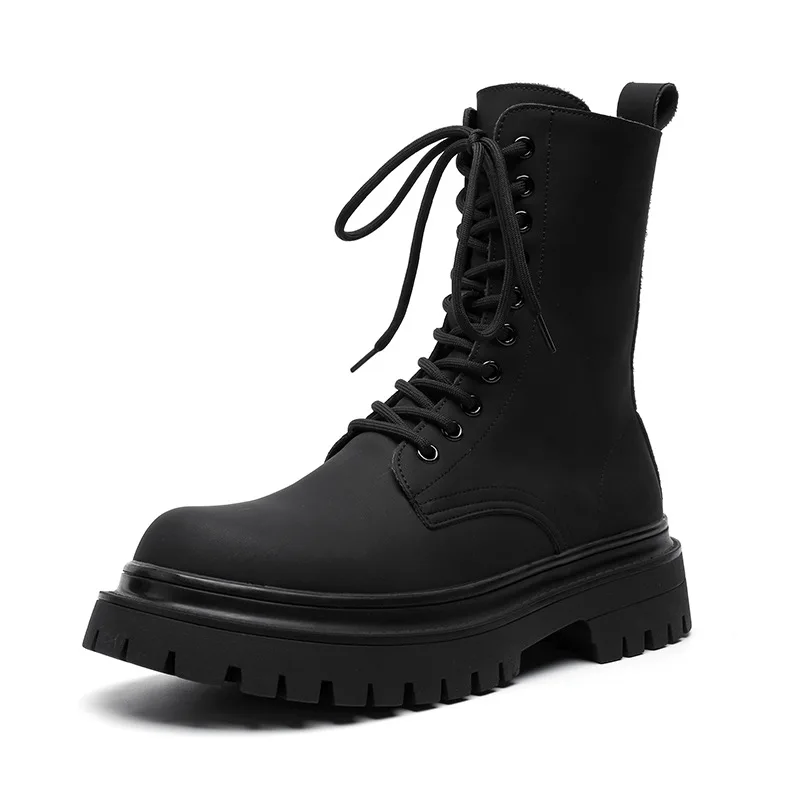 

men fashion stage nightclub high platform boots lace-up genuine leather shoes cowboy spring autumn boot long motorcycle botas