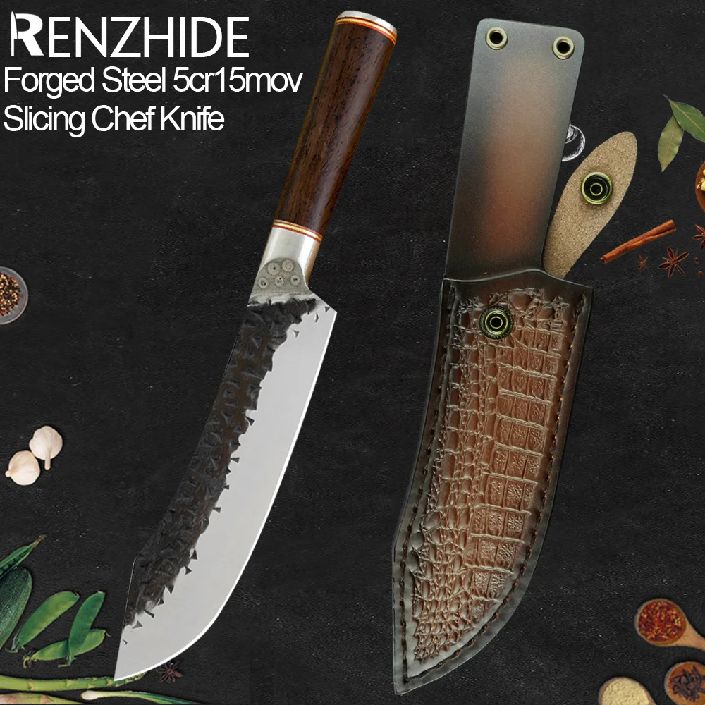 RZD Slicing Forged Steel 5CR15mov Chef Kitchen Knife 6 inch Cover Sheath Hunting Camping Survival Kitchen Splitting Meat Tools