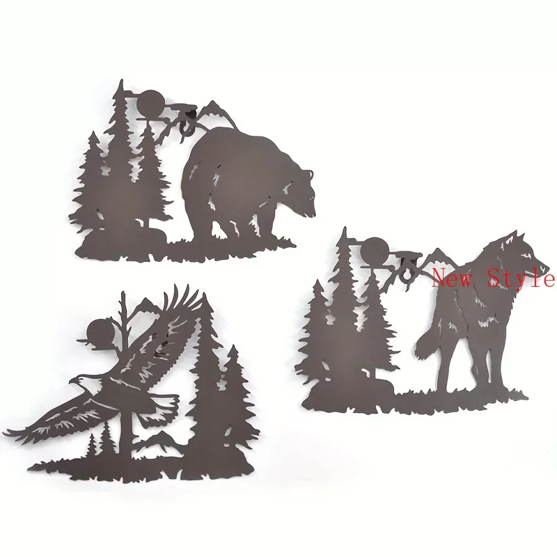 

3pcs Rustic Wildlife Wall Art: Moon Wolf Bear Set Laser Cut Metal Decor for Home Decor Room Yard Garden & Holiday Decorations H