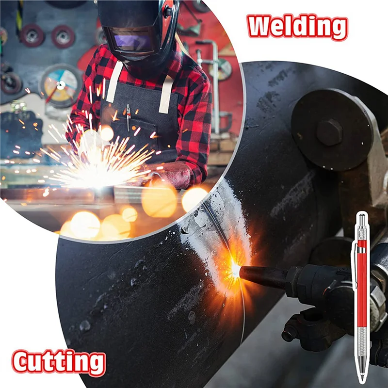 

Y51A-10X Welders Pencil With 120PCS Silver Streak Refills, Metal Marker Mechanical Welding Pencil Pipefitters, Red