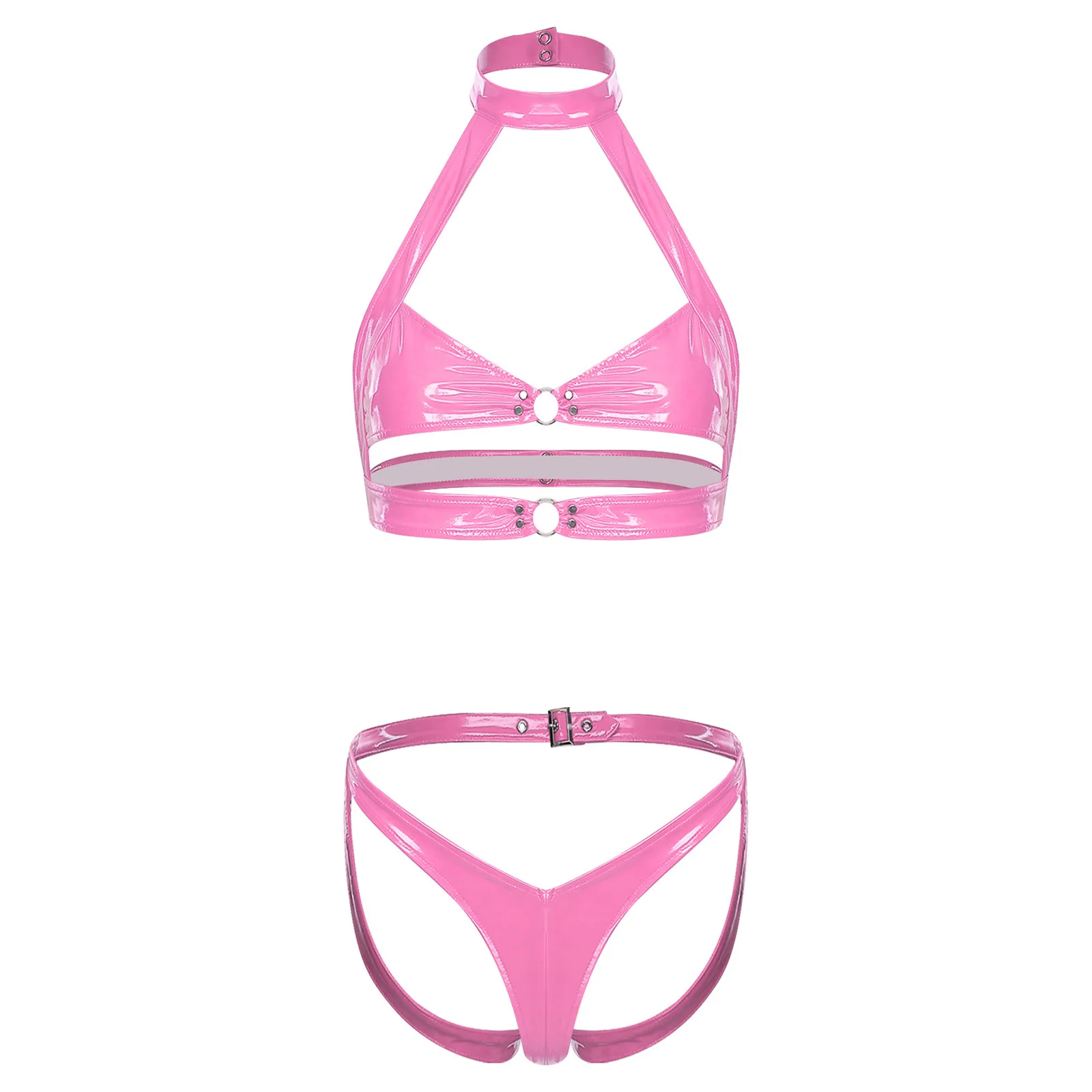 المرأة مثير نظرة الرطب بولي ملابس ملابس داخلية نسائية من الجلد مجموعة الجوف خارج المحاصيل القمم مربط صدر مع مكشوف بعقب مايكرو ملخصات ملابس النوم كلوبوير