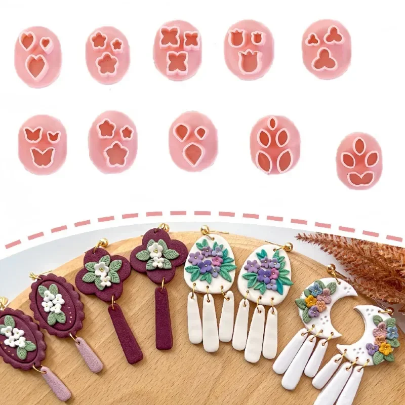 Polymer Clay Cutters Mini Clay Cutters for Polymer Clay Earrings Making 10 Shapes Floral & Leaf & Butterfly Micro Clay Cutters - view 2