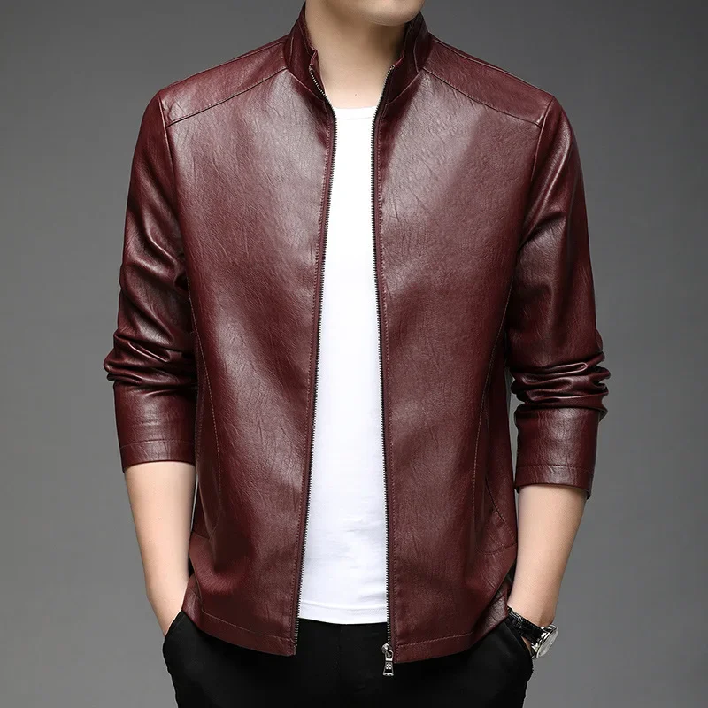 Men Clothing 2022 Top Grade New Brand Designer Casual Fashion Classic Biker Faux Pu Fashion Leather Jacket Men Plain Coats