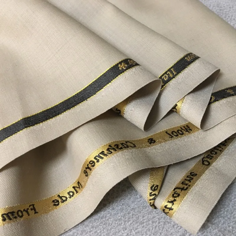 

High-Quality Spring Summer Italian Imported Khaki Twill Worsted Wool Fabric By Mter Designer Suit Trousers Cloth Arab Robe