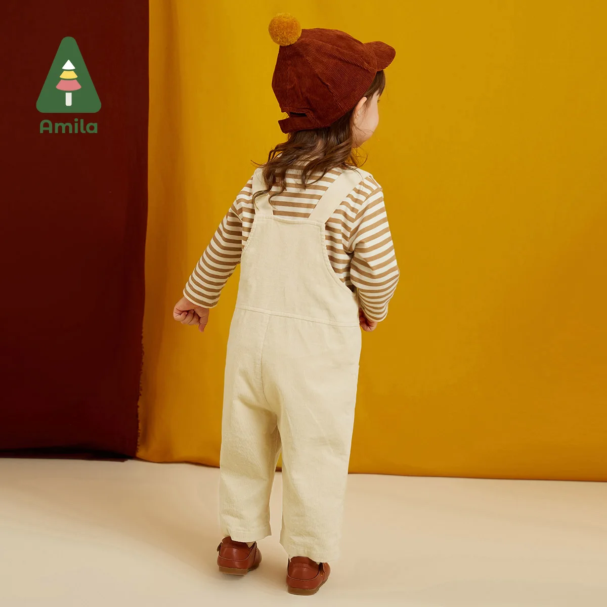 Amila-roupa de bebê para meninas, tecido veludo bordado de castanha, calças de tricô algodão, moda outono 2023