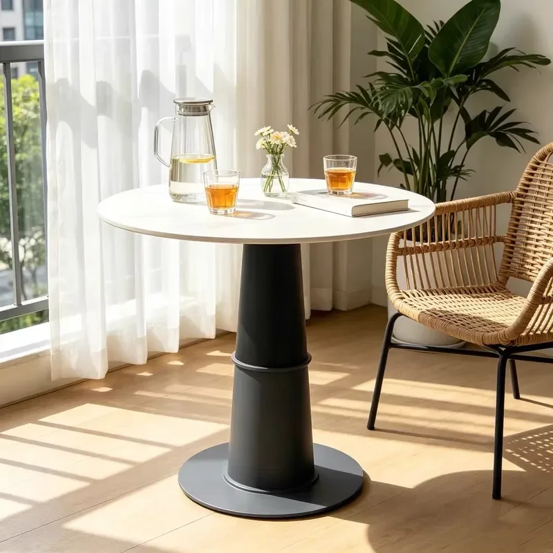 Modern round negotiation table sintered stone top double cone metal base