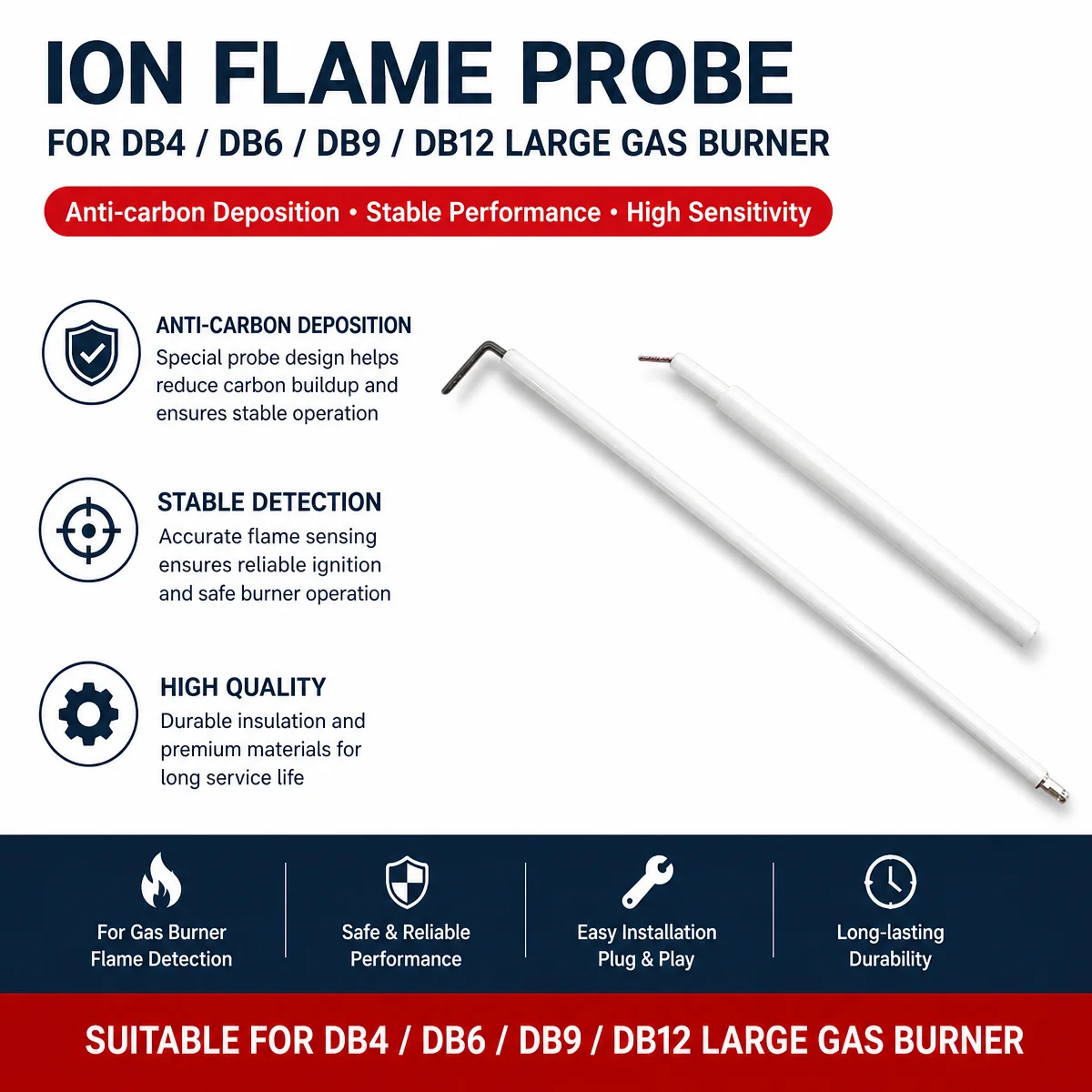 Anti-Carbon Deposition Ion Flame Probe Fit DB4 DB6 DB9 DB12 RIELLO Large Gas Burner Ignition Spare Parts