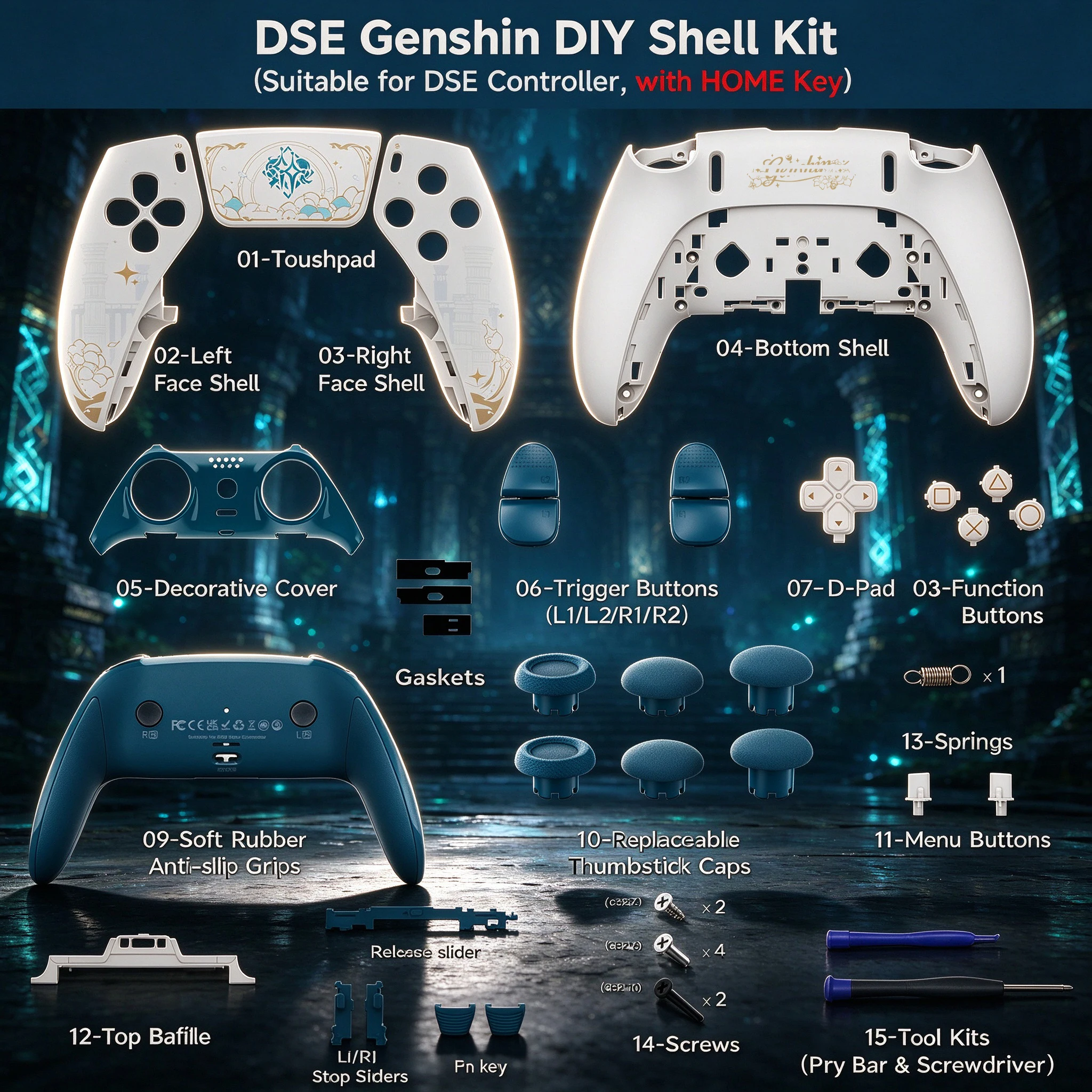 Suitable for PS5 Elite Controller New Design Pattern Modification Shell, Anti Slip Grip - Controller Not Included