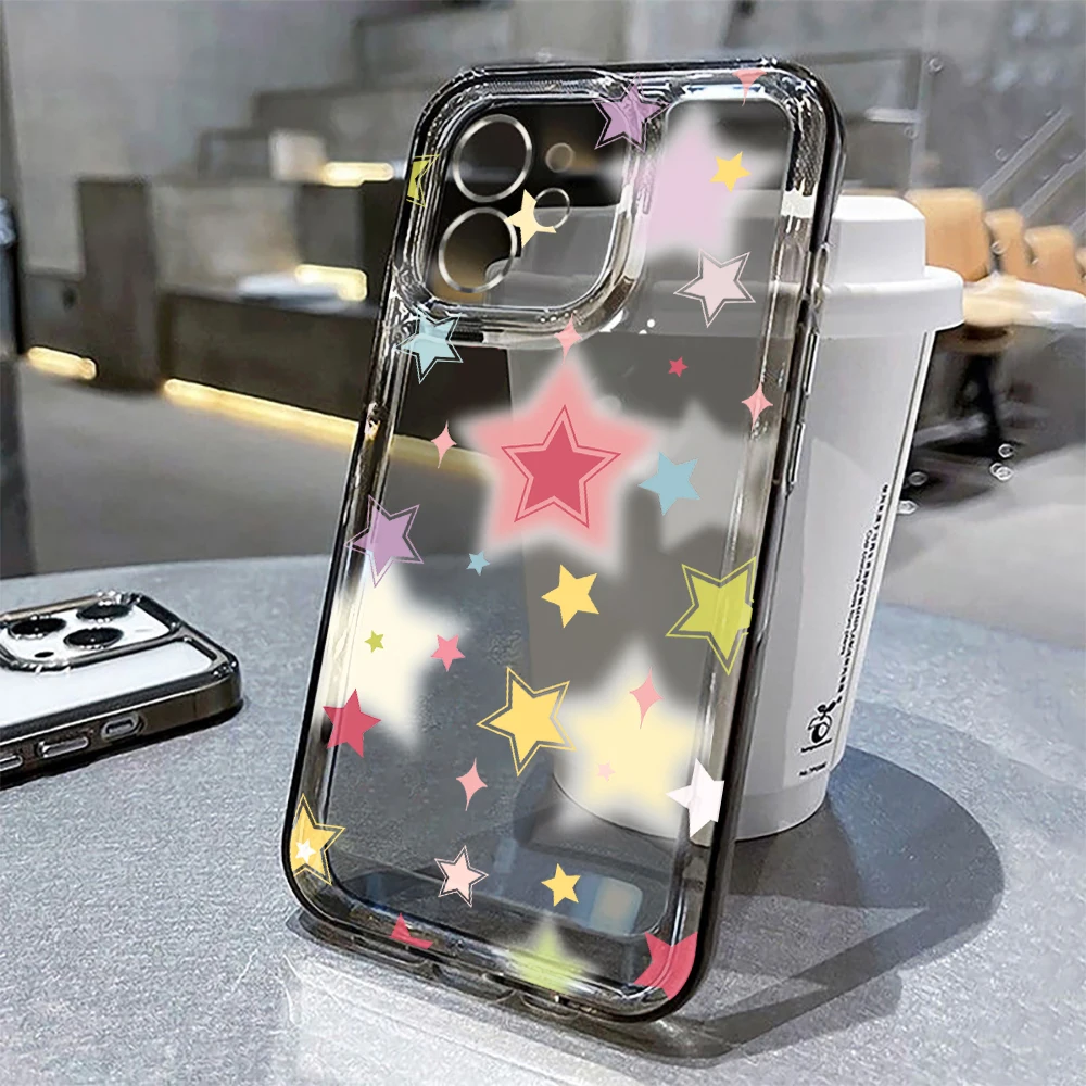 Colorful Star Clear Case For iPhone 11 Case iPhone 13 15 14 12 Pro Max X XR XS 7 8 Plus SE 2022 2020 Fundas Soft Silicone Cover