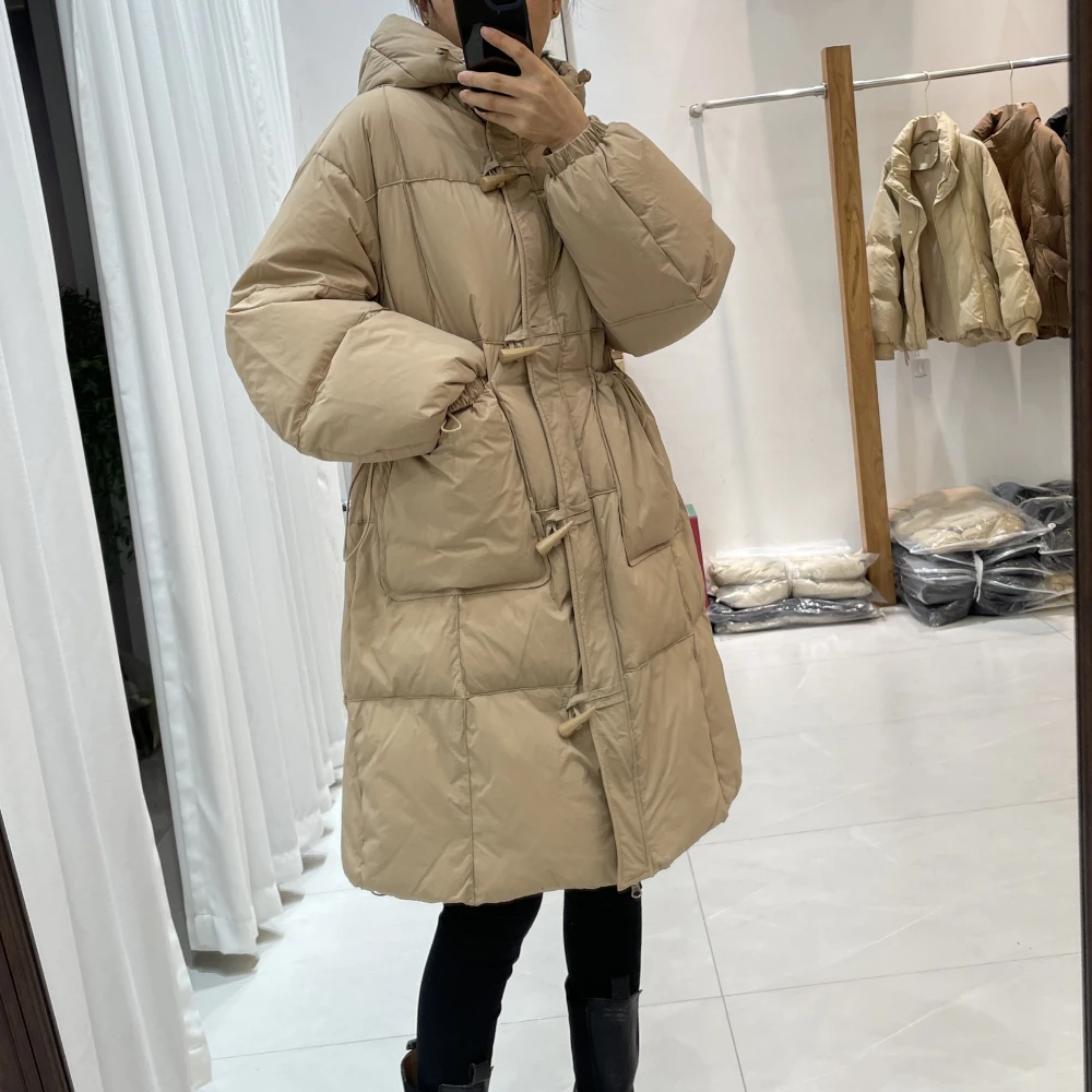 

Women's Hooded Down Jackets, White Duck Down, Thickened, Warm, Mid-length, Loose, Plus Size, Women's Clothing, Winter, New, 2024