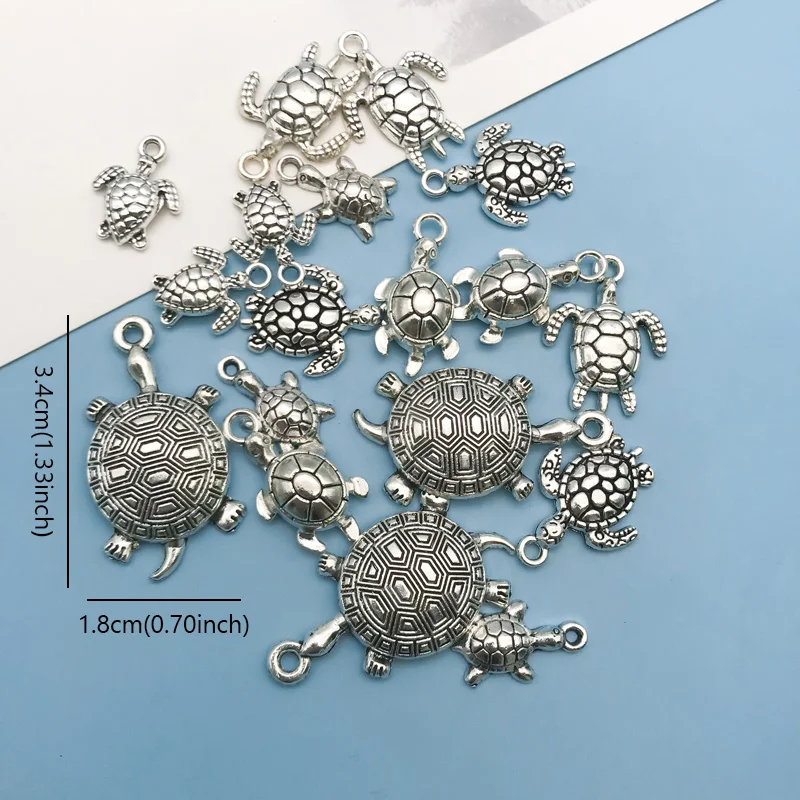 18pcs/Set Zinc Alloy Antique Silvery Marine Turtle Shaped Pendants for DIY Necklace Bracelet Earrings Jewelry Making Handmade