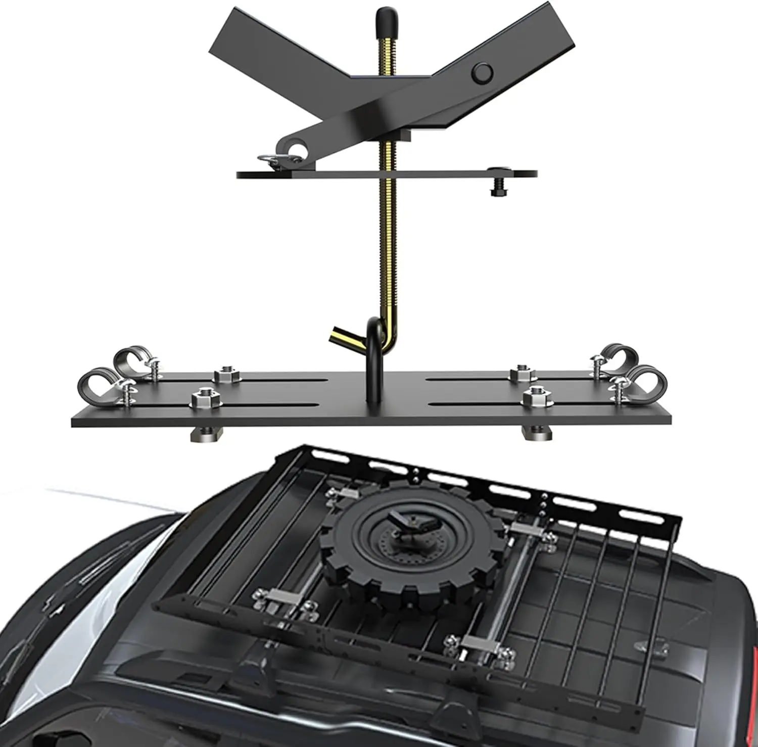 

Universal Spare Tire Carrier for Roof Racks and Cargo Baskets, Mount with Lock for Tires Up to 35 Inches