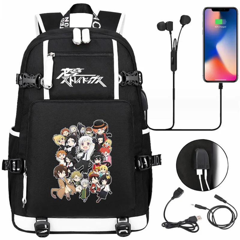 

Anime Bungo Stray Dogs Print Backpack Teenarges Schoolbag Men Women Causal USB Charge Port Laptop Outdoor Bags Ruskback Mochila