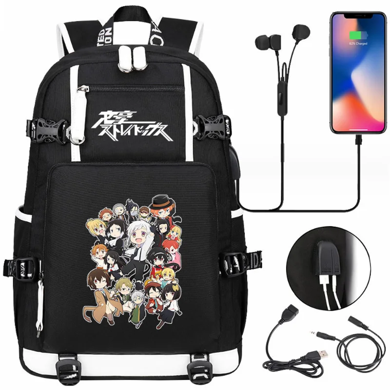 Anime Bungo Stray Dogs Print Backpack Teenarges Schoolbag Men Women Causal USB Charge Port Laptop Outdoor Bags Ruskback Mochila