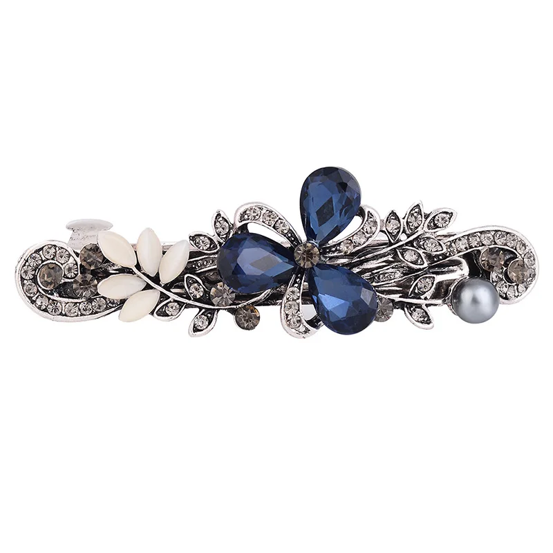 EASYA Three Styles Blue Rhinestone Antique Barrettes Headwear Jewelry Fashion Flower Leaves Hair Clips Hairpin